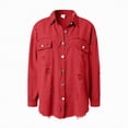 thumbnail image 4 of Towmus Casual Quilted Jackets for Women Button Down Collared Long Sleeve Shirts Frayed Hem Fall Jackets with Pockets, 4 of 6
