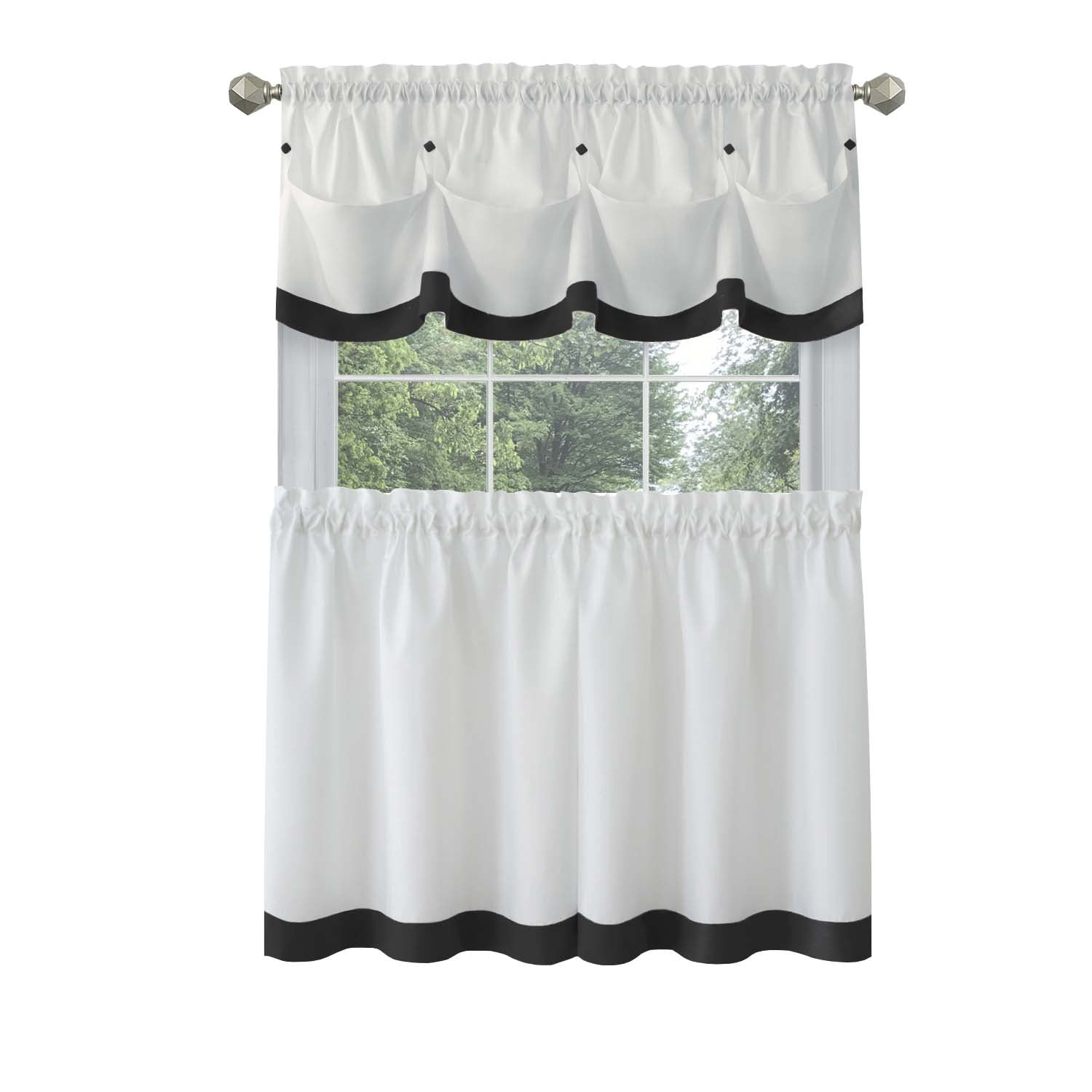 PowerSellerUSA TwoTone Tier Pair Panels and Valance Kitchen Curtains Set for Kitchen Windows