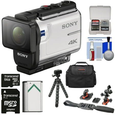 Sony Action Cam FDR-X3000 Wi-Fi GPS 4K HD Video Camera Camcorder with Flat Surface & Helmet Mounts + 64GB Card + Battery + Case + Flex Tripod +