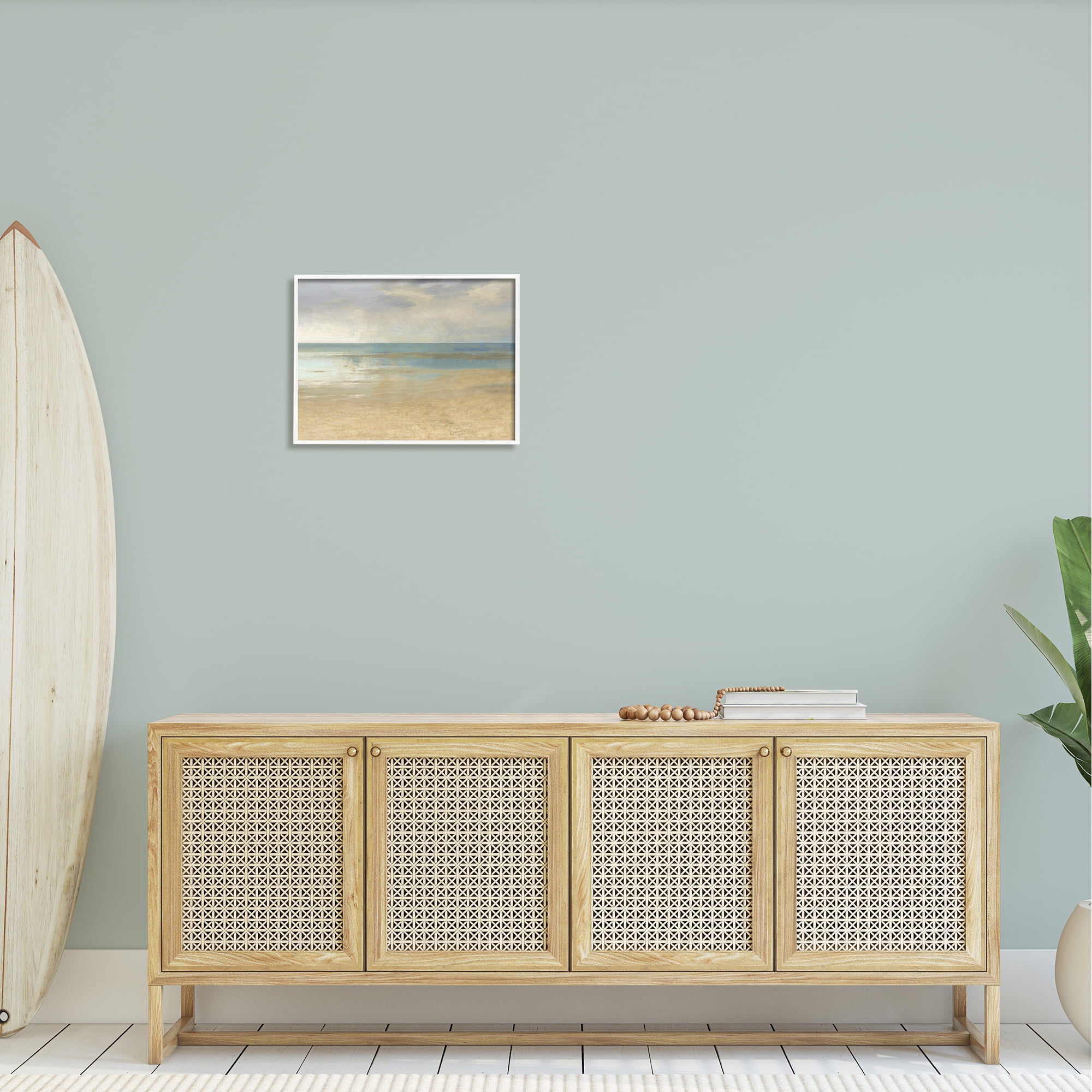 Stupell Coastal Sandy Sunlit Beach Landscape Painting White Framed Art Print Wall Art