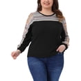 thumbnail image 1 of Blusa de waffle casual de manga larga con cuello redondo y bloque de color para mujeres de tallas grandes Agnes Orinda 1X negra, 1 of 5