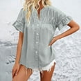 thumbnail image 4 of Blouses For Women, Womens Button Down Shirts Ruffle Ruched Short Sleeve Tops Summer Solid Casual Work Business Blouses(Not Denim), 4 of 5
