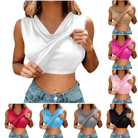 Oksale Built In Bra Tank Tops for Women Trendy Cowl Neck Cotton Shirts Cozy Sleeveless Summer Blouses Hot Pink M