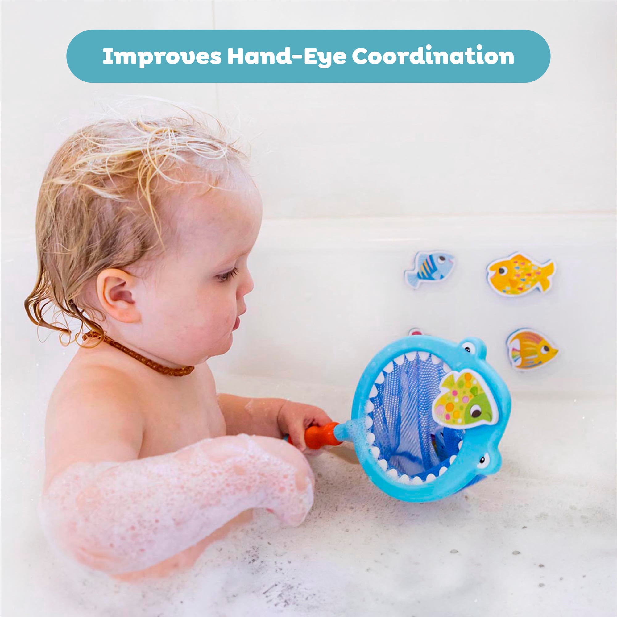 Tiger Tribe: Shark Chasey - Eco-Friendly Bath Toy for Toddlers, Bioplastic Shark Net & Fish Set, Develops Motor Skills, Ages 1-3