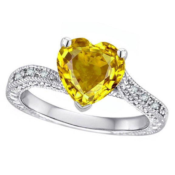 Star K� Antique Vintage Style Heart Shape 8mm Genuine Citrine Solitaire Engagement Promise Ring