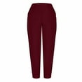 thumbnail image 4 of Dezsed Cotton Linen Pants Women Elastic High Waist Tapered Lounge Pants Casual Summer Loose Ankle Trouser with Pockets Wine 2XL, 4 of 7