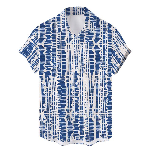Camisas De Vestir Para Hombre Manga Larga Camisa con estampado de informal de verano para hombre, blusa de manga corta con cuello vuelto (Blue, XXL)