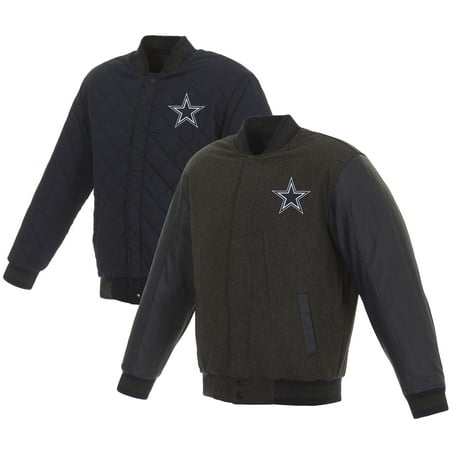 Dallas Cowboys JH Design Wool and Leather Reversible Quilted Jacket - Charcoal/Navy