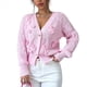 thumbnail image 2 of Cárdigan de Crochet para Mujer, Cuello en V, Larga, Botones Decorados, Suéter de Punto, Tops Rosa M, 2 of 10