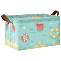 Yayeee Foldable Storage Basket for Shelves with Handles Waterproof Cloth Bins, Blue Beach Pattern