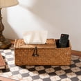 thumbnail image 4 of Straw Woven Tissue Box with Remote Control Storage, Decorative Wooden Storage Organizer for Living Room Coffee Table, Dustproof and Eco-Friendly, 4 of 6