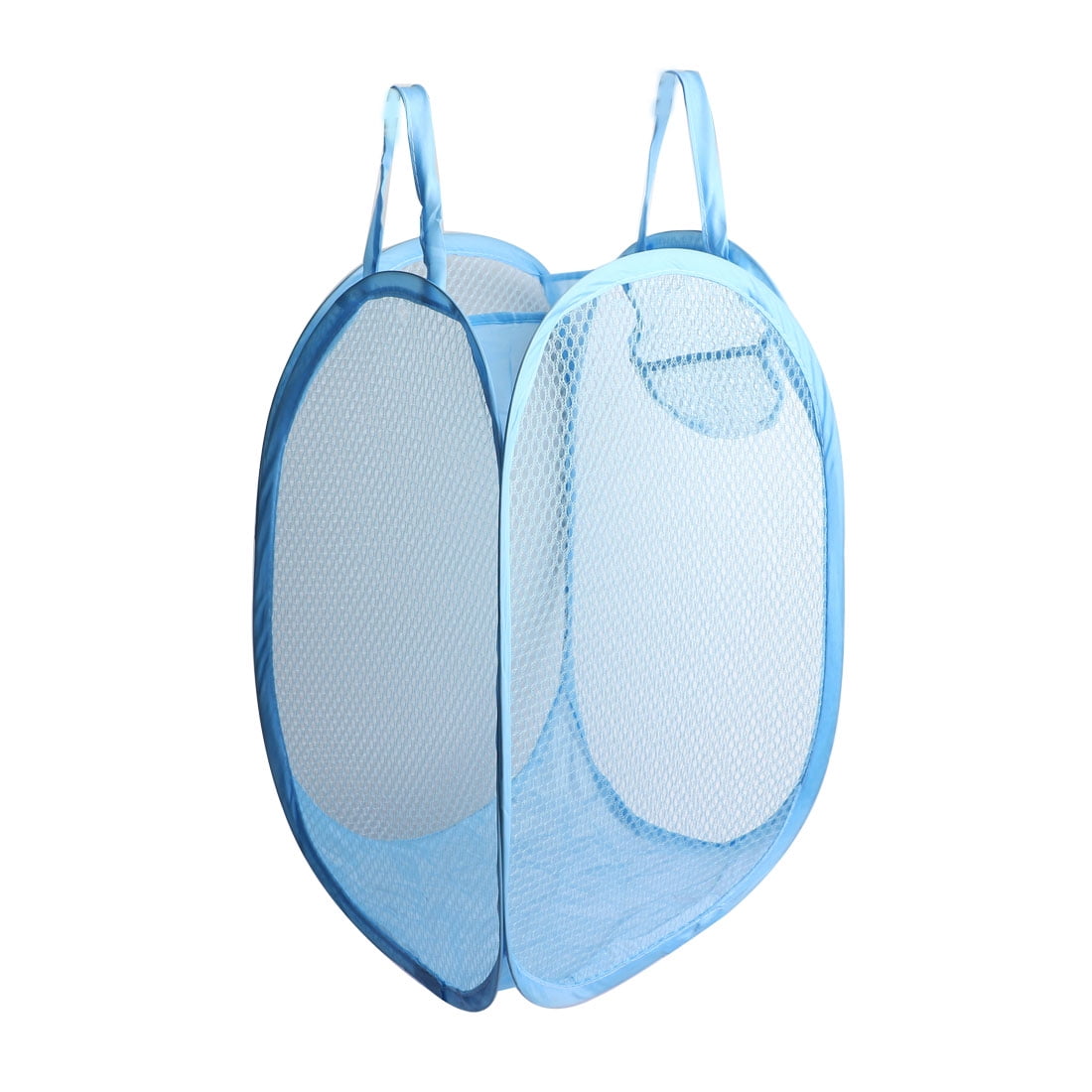 Unique Bargains Foldable Meshy Design Blue Laundry Hamper Clothes Basket