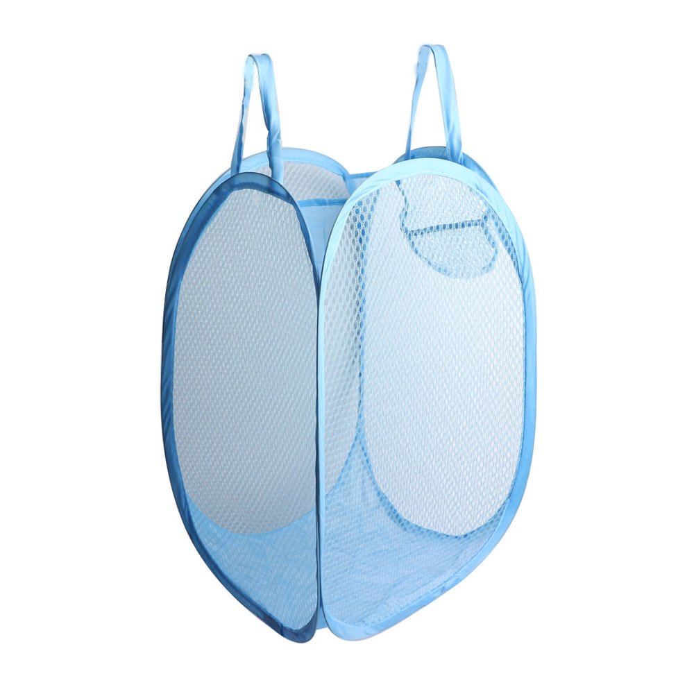Unique Bargains Foldable Meshy Design Blue Laundry Hamper Clothes