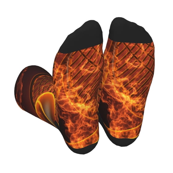 Vsdgher Tennis Racket In Fire Unisex Crew Socks Lightweight Breathable Ventilation Ankle Socks, Mid-calf socks for Daily