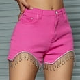 thumbnail image 7 of Gifts Usmixi Womens Stretchy Denim Shorts Party Club Elegant High Waist Tassel Trim Shorts Casual Solid Button Irregular Short Jeans Pants with Pocket Red XS, 7 of 7