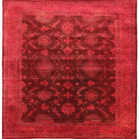 Ahgly Company Indoor Square Mid-Century Modern Red Oriental Area Rugs, 5' Square