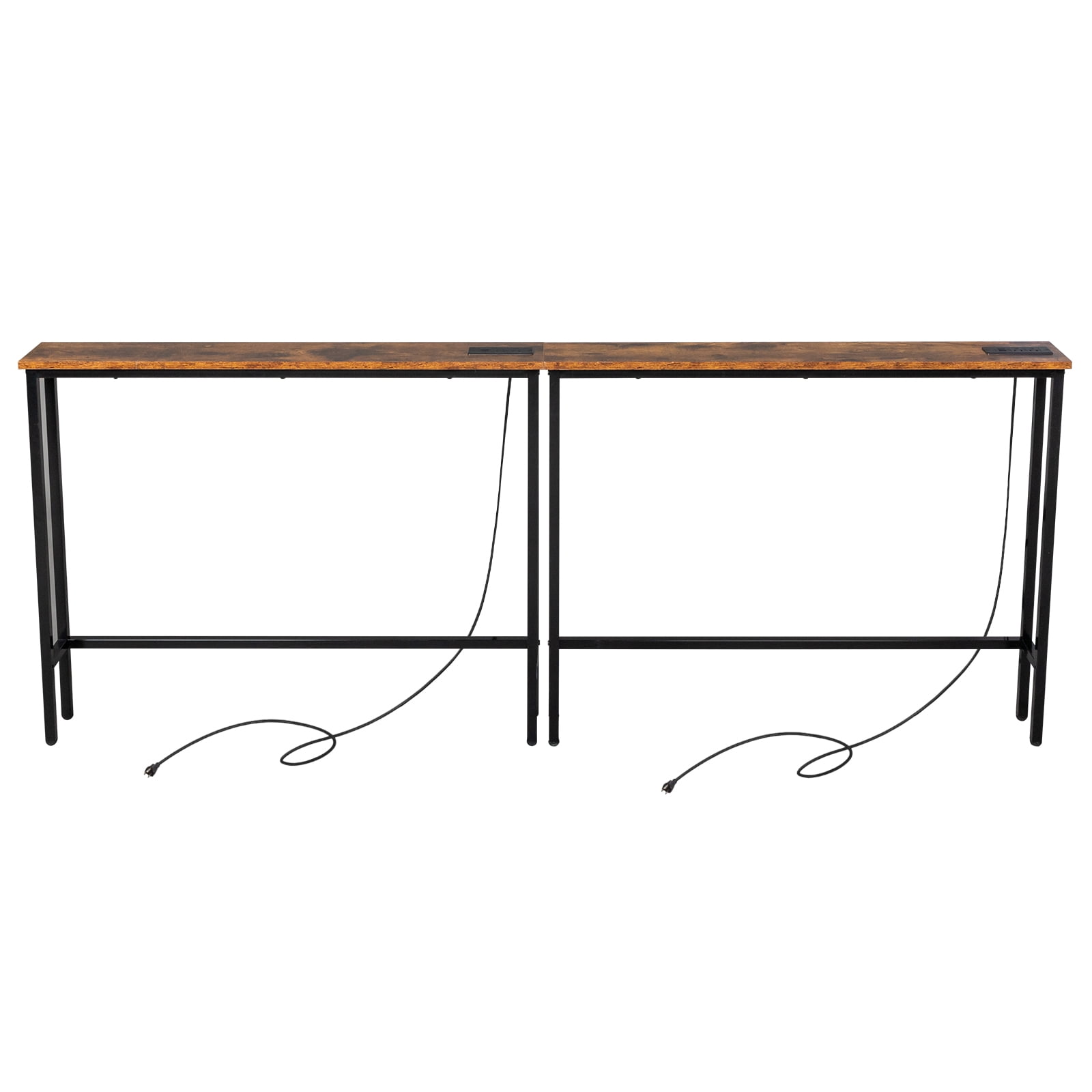 2 Pack 39.4" Narrow Console Sofa Table with Power Outlets and USB Ports, Long Couch Table with Metal Frame and Charge Station with 4.9ft Extension Cord, Rustic Brown