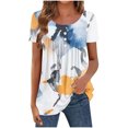 thumbnail image 1 of Mujeres de Verano Tops de Manga Corta Impresa Casual Cuello Redondo Plisado Superior 95% Poliéster 5% Spandex, Blusa de Moda para Todas las Estaciones, 1 of 6