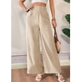 thumbnail image 5 of Women'S Elastic Smocked Waist Pants Straight Leg High Rise Long Trousers Apricot L, 5 of 8