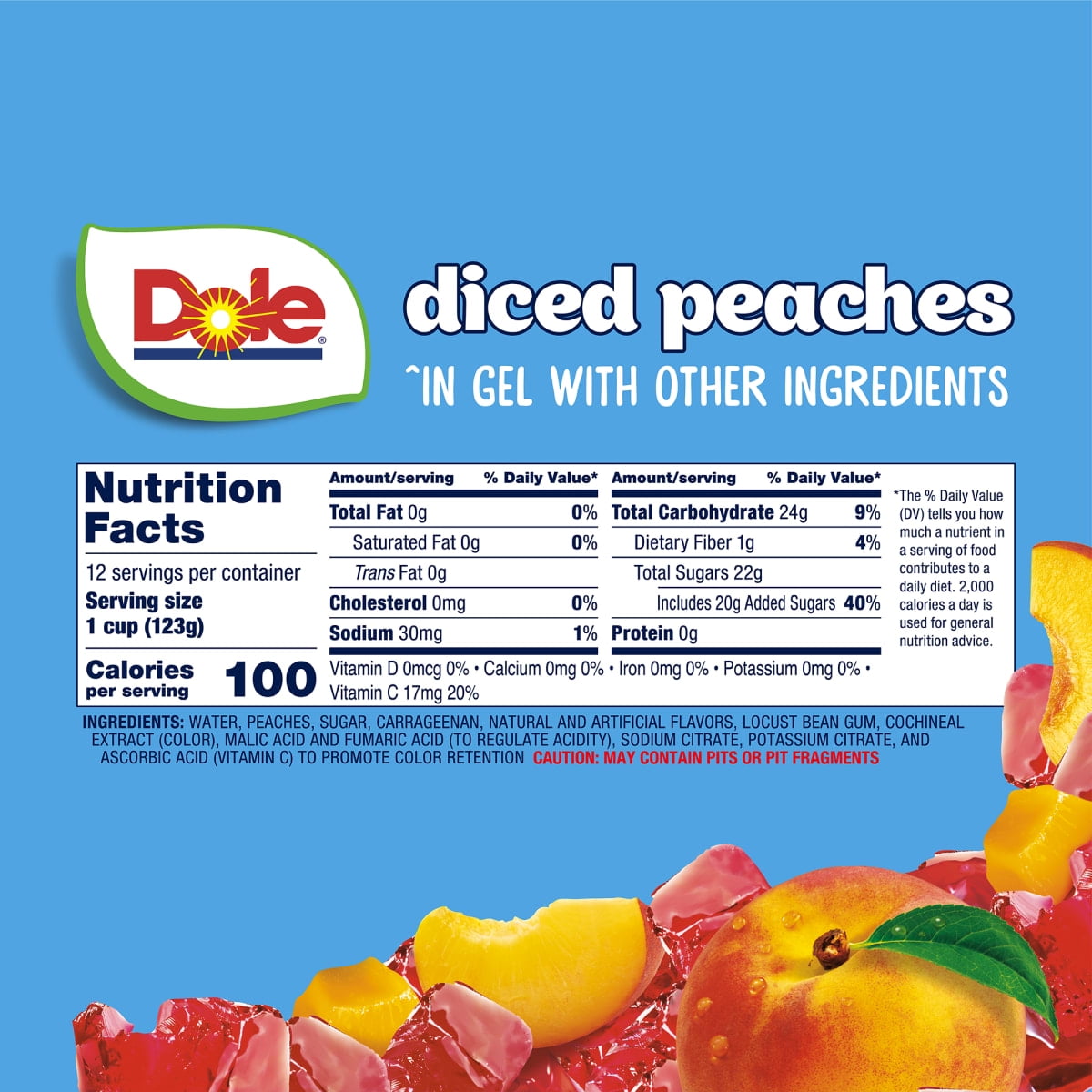 (2 pack) Dole Fruit Bowls Diced Peaches in Strawberry Gel, 4.3 oz Cups (12 Pack)