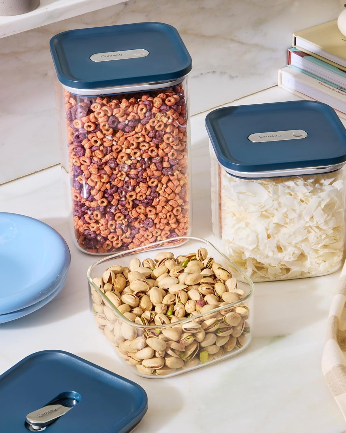 Caraway 13-Piece Glass Airtight Food Storage Containers with – , BPA-Free Kitchen Storage Containers – Stackable, Space-Saving Airtight Containers for Dry Goods and More - Cream