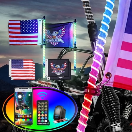 Nilight LED Whip Light 2 PCS 3FT COB RGB Lighted Antenna Whips with Spring Base Remote & App Control DIY Patterns Turn Brake Reverse Lights for Can-am Offroad ATV UTV RZR Polaris Dune Buggy Truck