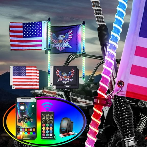 Nilight LED Whip Light 2 PCS 3FT COB RGB Lighted Antenna Whips with Spring Base Remote & App Control DIY Patterns Turn Brake Reverse Lights for Can-am Offroad ATV UTV RZR Polaris Dune Buggy Truck