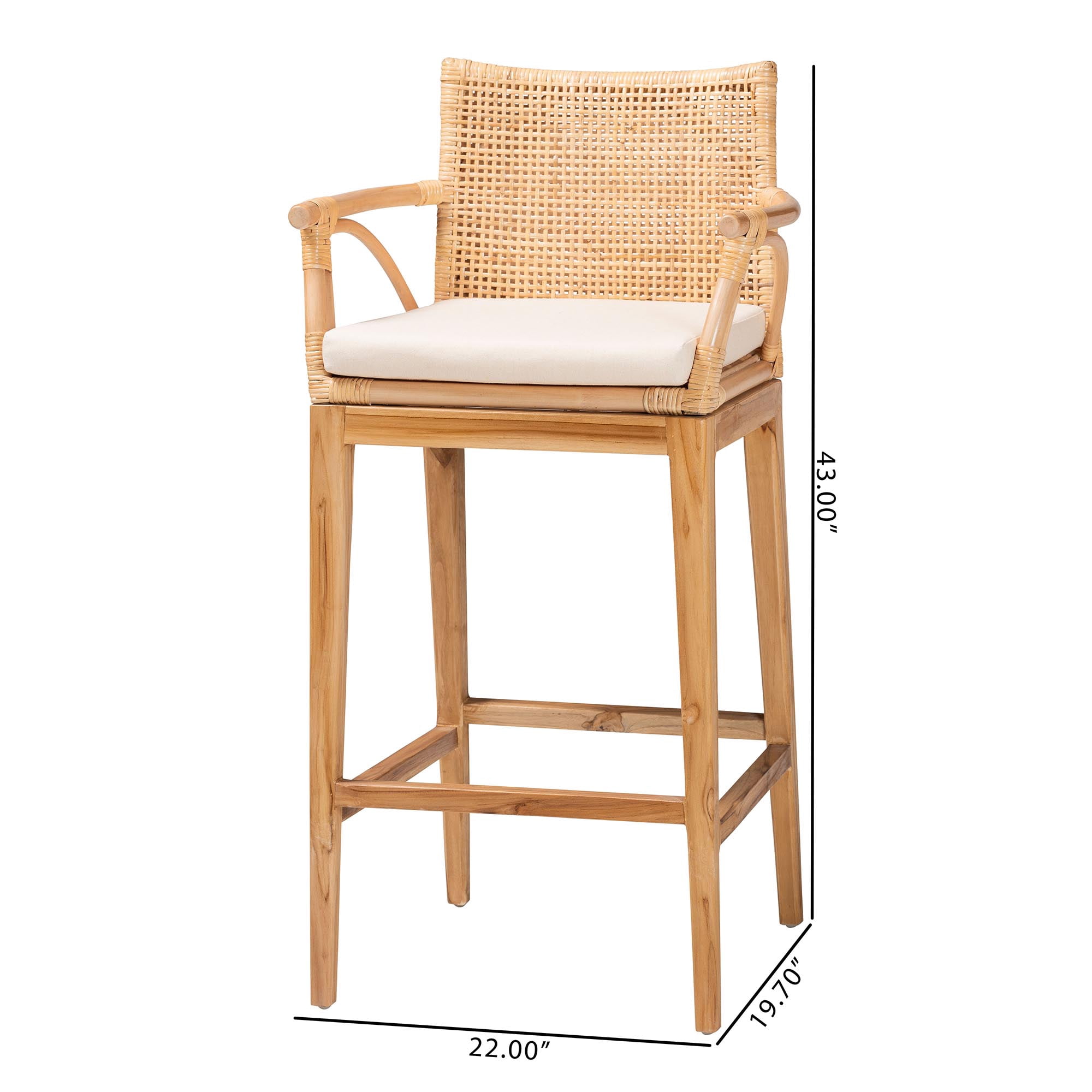 bali & pari Storsel Bohemian Natural Rattan and Teak Wood 2-Piece Bar Stool Set