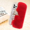 thumbnail image 6 of Compatible with iPhone 15 Pro Plush Furry Case with Luxury Bling Rhinestones for Women Girls Cute 3D Diamond Fox Cover Case Winter Warm Soft TPU Shockproof Protective Cover, Red, 6 of 14