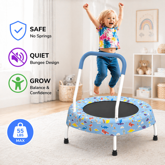 Witaxima 28inch Toddler Trampoline with Handle for Kids 1-4 Years, Indoor/Outdoor Baby Bouncer, Blue Forest, Max Weight 55lbs, Spring-Free Design
