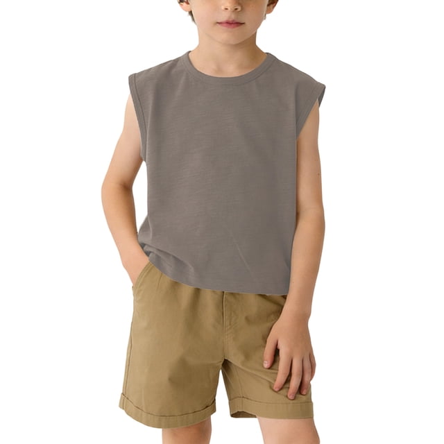 KyCheLot Cotton Tank Tops for Kids Summer Crew Neck Solid Color Sleeveless Tank Tops Trendy Workout Schoolwear