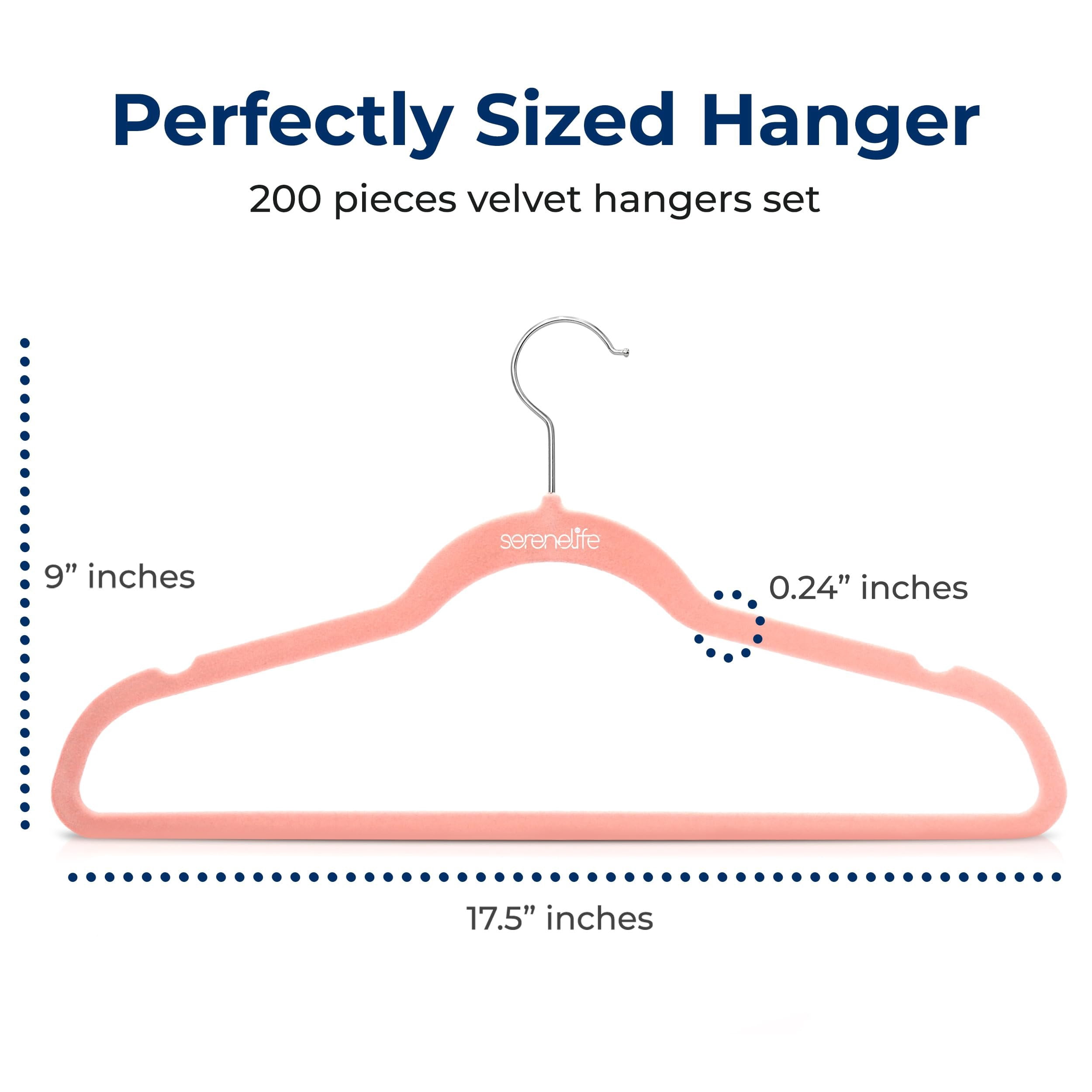 SereneLife 200 Pack Velvet Hangers - Non-Slip Felt Hangers with 360 Swivel Hook, Space-Saving, Ultra-Thin, Lightweight for Shirts, Sweaters, Hoodies, Kids Clothes & Dresses