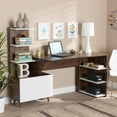 thumbnail image 4 of Modern Two-Tone White and Walnut Brown Finished Wood Storage Computer Desk with Shelves, 4 of 4