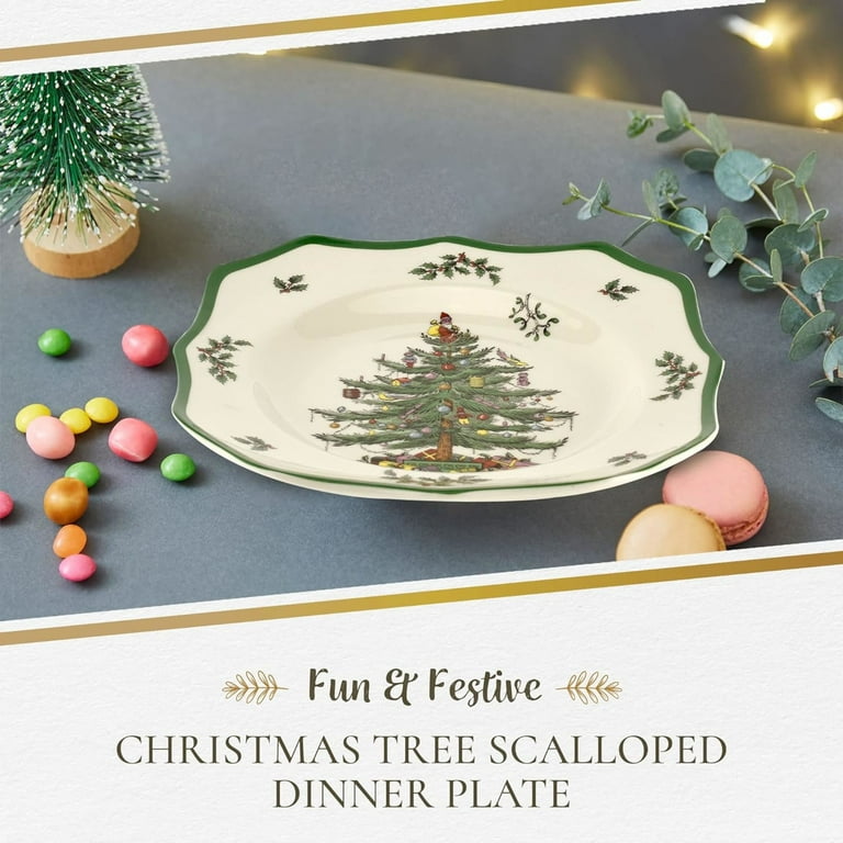 Spode Christmas Tree Scalloped Dinner Plate, Holiday Stoneware