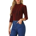thumbnail image 4 of INSPIRE CHIC Women's Party Glitter 3/4 Sleeve Shiny Striped Metallic Blouse S Red, 4 of 6