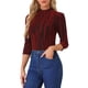 thumbnail image 4 of INSPIRE CHIC Blusa metálica brillante de rayas con lentejuelas para mujer de 3/4 de manga XS Roja, 4 of 6