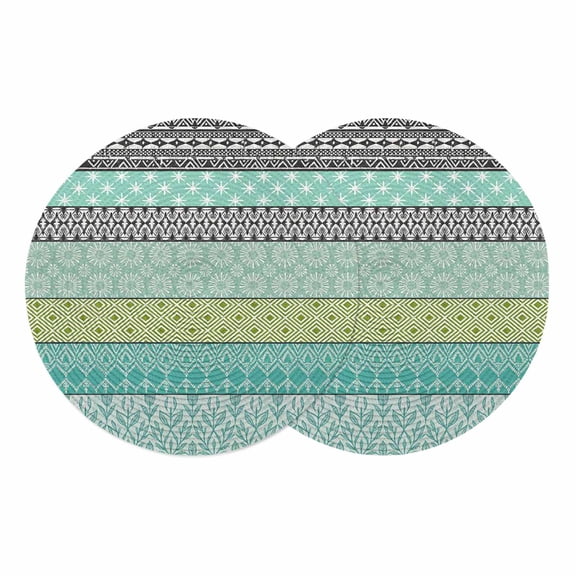 Teal Black Boho Round 15 Inch Placemats Set of 2, Vintage Ethnic Tribe Abstract Art HeatResistant Non Slip Place Mats for Dining Table, Wipeable Braided Kitchen Table Mats for Housewarming