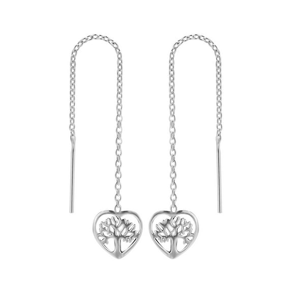 Heart Tree of Life 925 Sterling Silver Threader Earrings