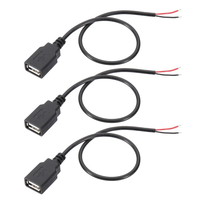 Uxcell 1Ft USB 2.0 hembra a cable pigtail de alambre desnudo de 2 pines, 3 piezas de extensiones de cables de 22AWG, negro