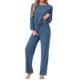 thumbnail image 2 of INSPIRAR CHIC Conjuntos de Pijamas de Punto Acanalado para Mujeres de 2 Piezas, Parte Superior de Manga Larga y Pantalones, Ropa de Dormir Pjs, Ropa de Estar en Casa, 2XL Azul Oscuro, 2 of 5