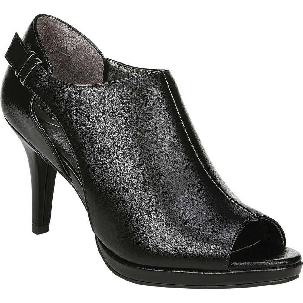 Women's Life Stride Vixen Peep Toe Cut Out Bootie Black Faux Leather 6