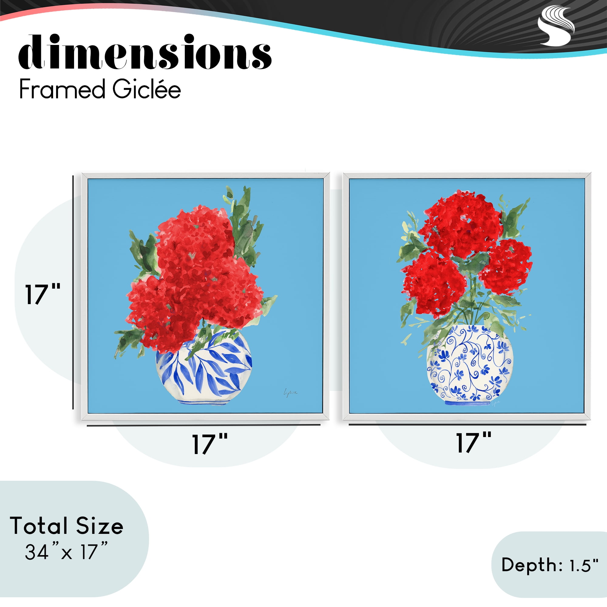 Stupell Industries Bright Red & Blue Hydrangeas 2 Piece White Framed Giclee Art Set, design by Lucille Price
