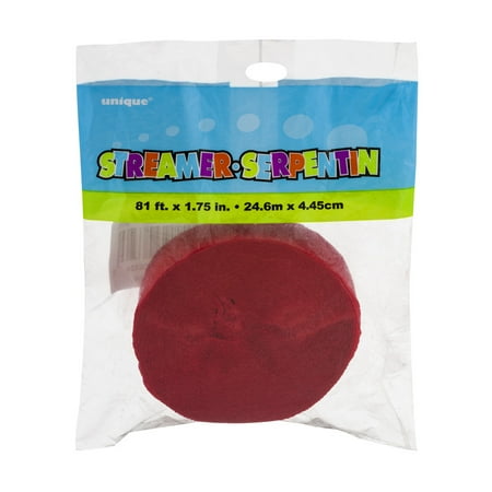 Crepe Paper Streamers, 81 ft, Red, 1ct