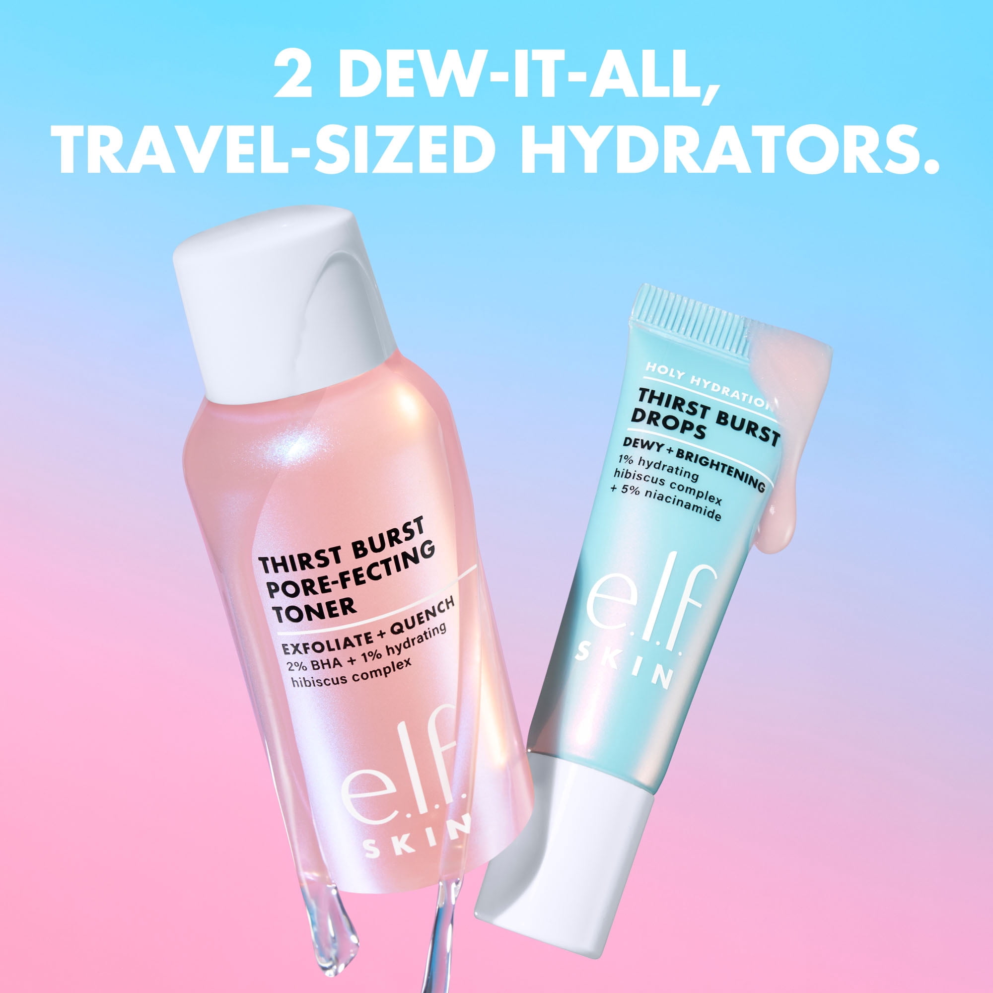 e.l.f. SKIN Thirst Burst Dew-O, Pore-fecting Toner & Thirst Burst Drops Mini Set , 2pc