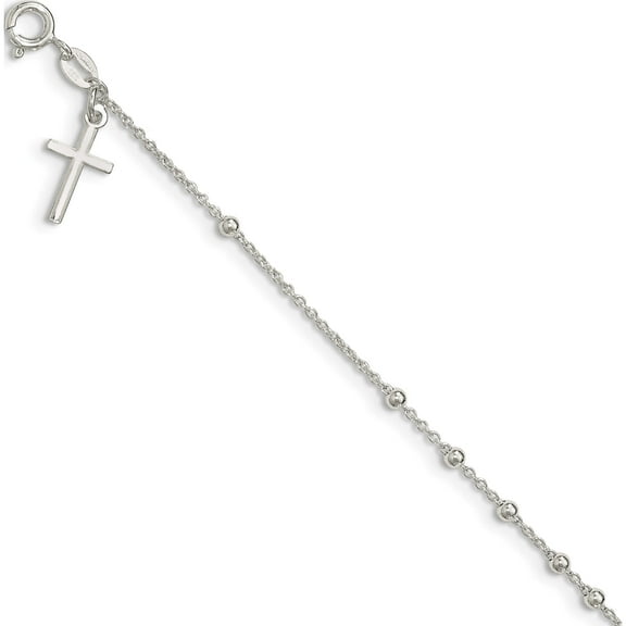Sterling Silver Beaded Cross Charm Bracelet Made In Italy qg3918-7.5