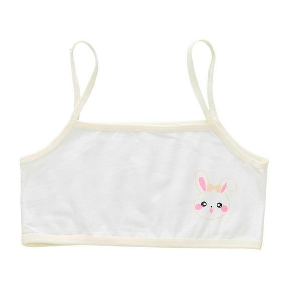 Girls Training Bras Ages 8-12 Seamless Spaghetti Straps Sport Bra Soft Comfortable Underwear Camisole Cute Cartoon Print Teen Girl's Bralettes Beige 10-14 Years