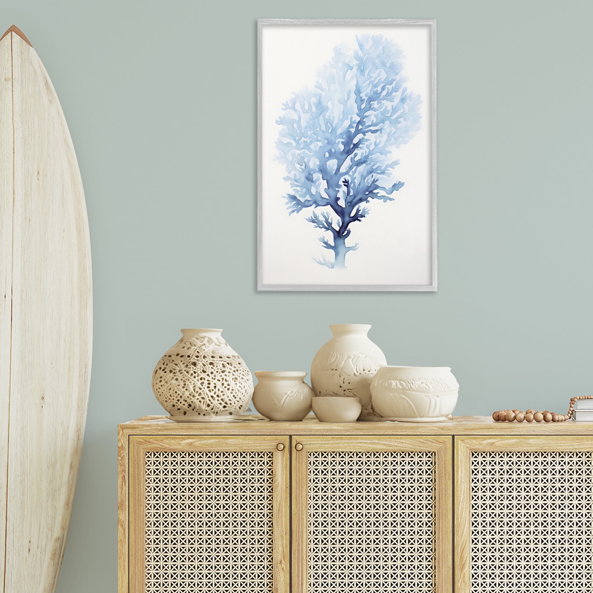 Stupell Industries Blue Coral Impression Animals & Insects Painting Gray Framed Art Print Wall Art, 20 x 30