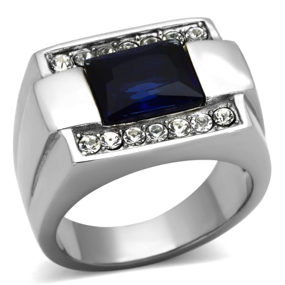 Men's Stainless Steel Ring with Montana Synthetic Glass - Size 8 (Pack of 2)