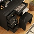 thumbnail image 4 of MONSLIPA Vanity Set with Lighted Mirror, Makeup Dresse Table with 5 Drawers and Open Shelves, Cushioned Stool ( Black ), 4 of 6