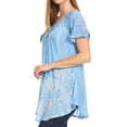 thumbnail image 3 of Sakkas Marzia Women's Loose Fit Short Sleeve Casual Tie Dye Batik Blouse Top Tunic - SkyBlue - One Size, 3 of 5